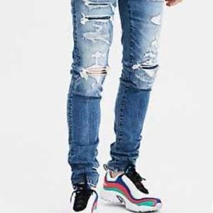 AE+YOUNG MONEY Sz 36x36  Stacked Skinny Distressed Jeans Lil Wayne Collab